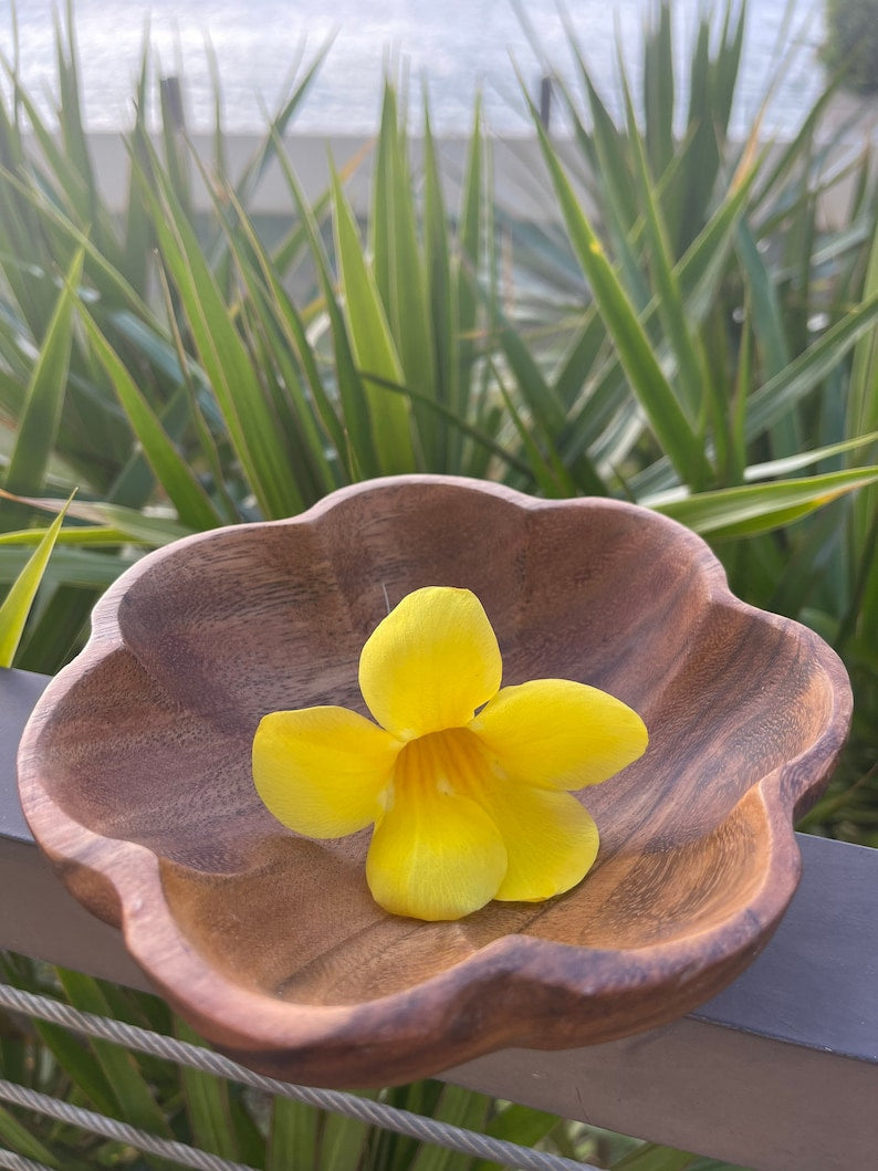 Artisan flower Acacia wood bowl, Wooden Dough Bowl