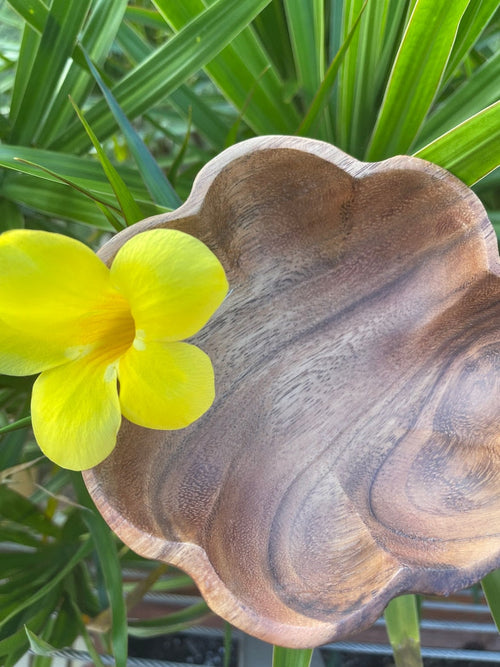 Artisan flower Acacia wood bowl, Wooden Dough Bowl