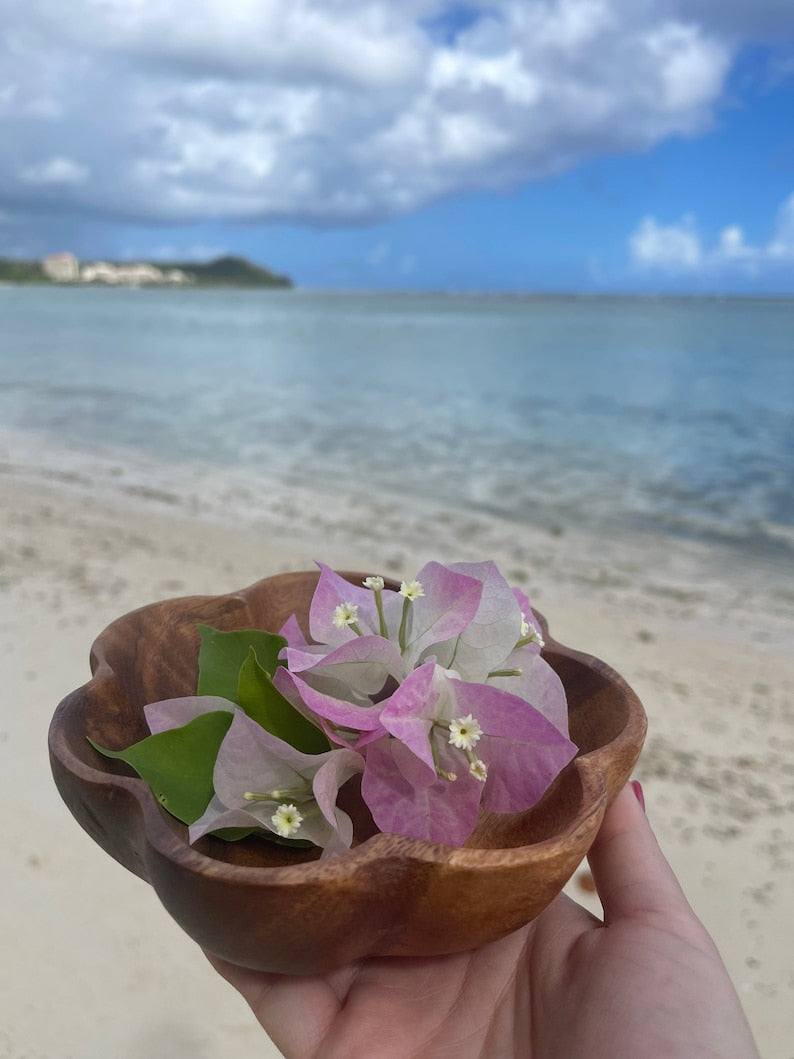 Artisan flower Acacia wood bowl, Wooden Dough Bowl