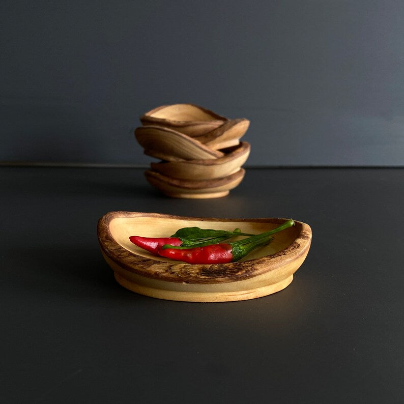 Olive Wood Rustic Mini Bowls, Wooden Live Edge Mini Plates