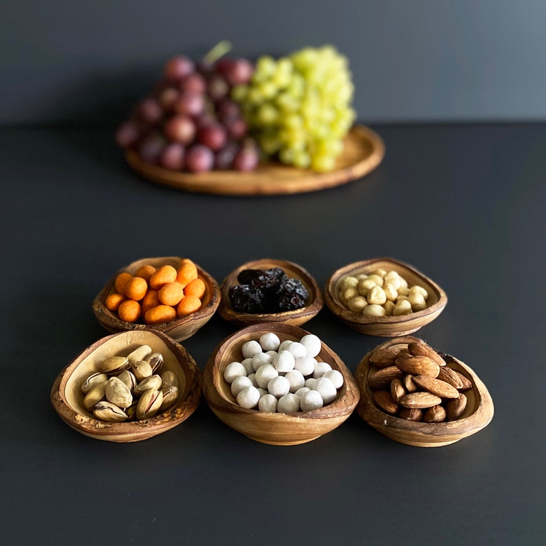 Olive Wood Rustic Mini Bowls, Wooden Live Edge Mini Plates
