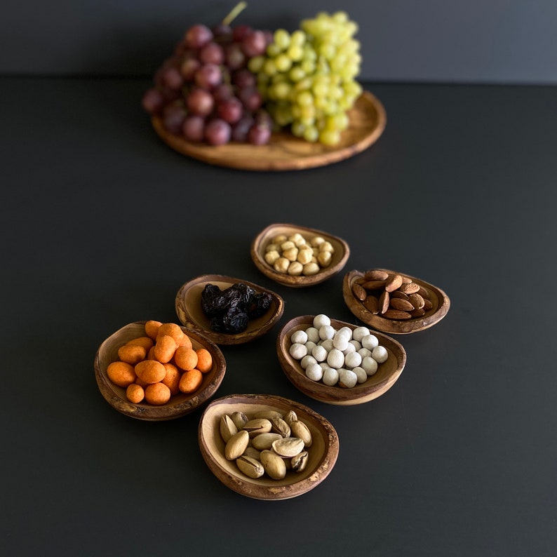 Olive Wood Rustic Mini Bowls, Wooden Live Edge Mini Plates