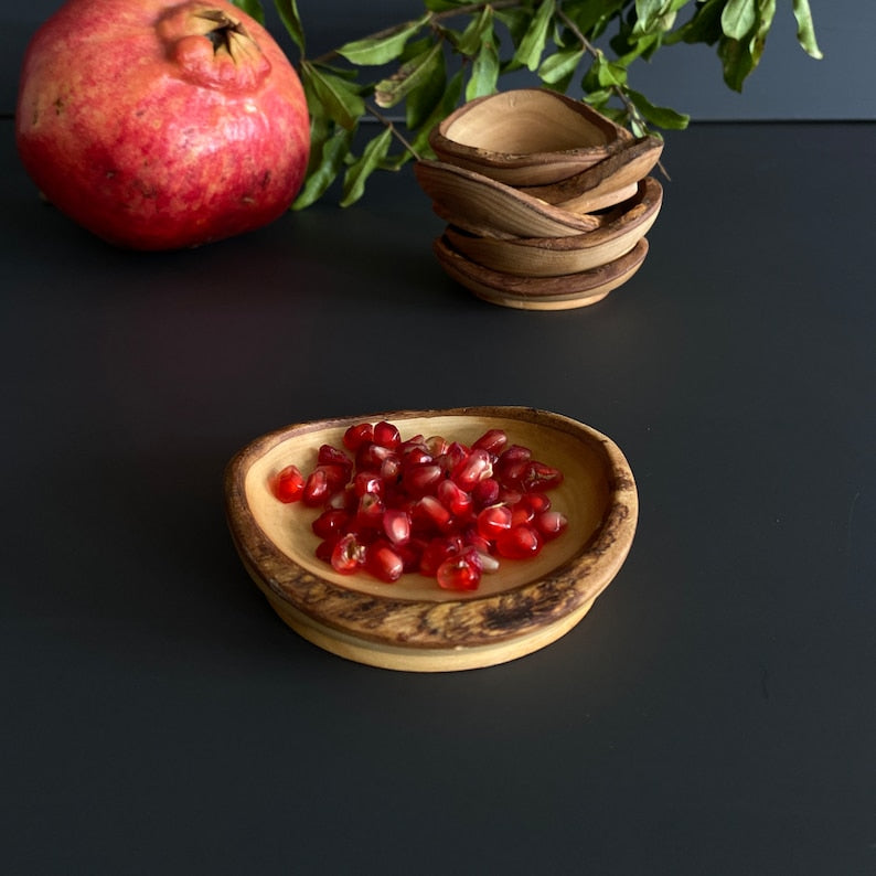 Olive Wood Rustic Mini Bowls, Wooden Live Edge Mini Plates