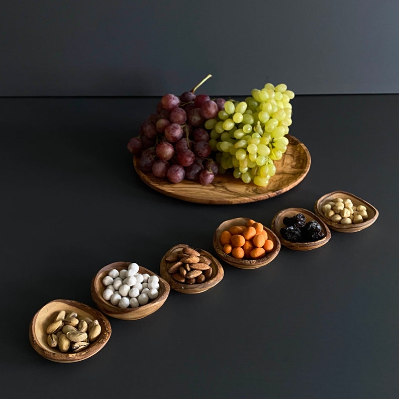 Olive Wood Rustic Mini Bowls, Wooden Live Edge Mini Plates
