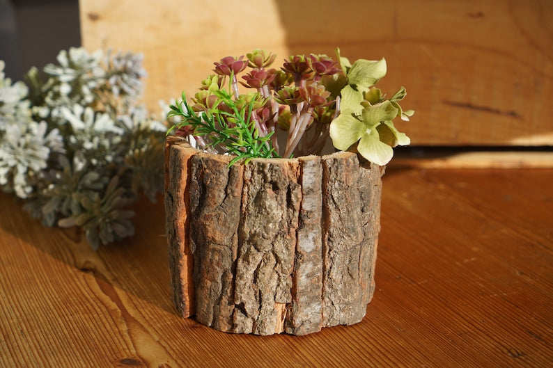 Wood Bark Faux Planter Decor, Decorative Divider