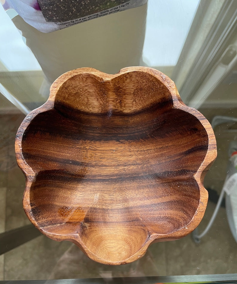 Artisan flower Acacia wood bowl, Wooden Dough Bowl