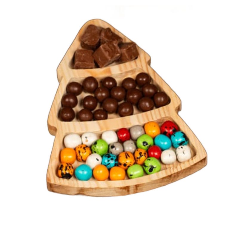 Wooden Snack Tray, Pine Patterned Snack Bowl, Christmas Tree Wooden Snack Tray, Holiday Serving Organizer with Natural Wood Veneer Pieces