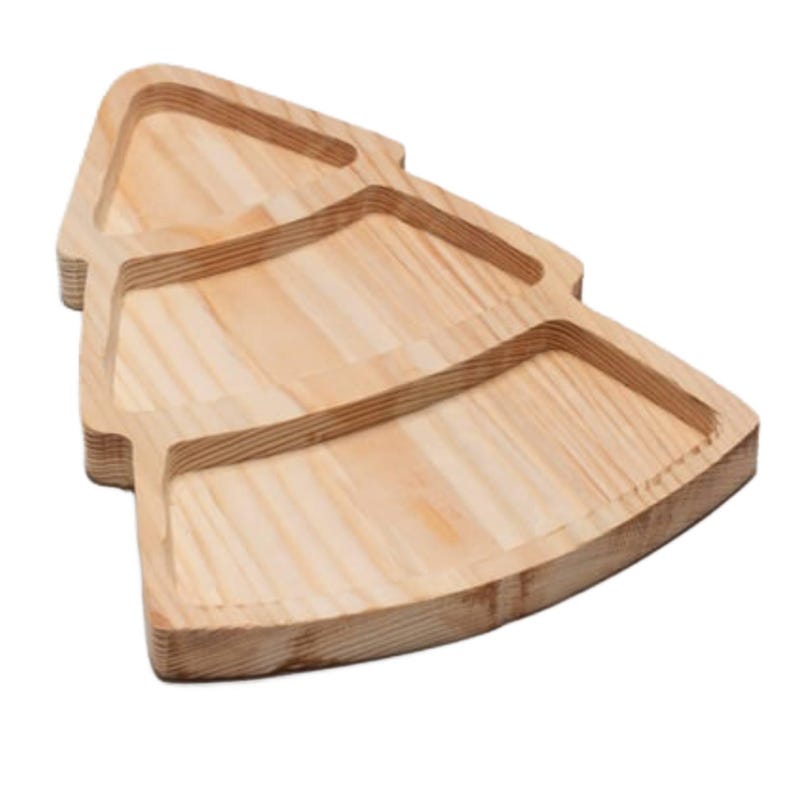 Wooden Snack Tray, Pine Patterned Snack Bowl, Christmas Tree Wooden Snack Tray, Holiday Serving Organizer with Natural Wood Veneer Pieces