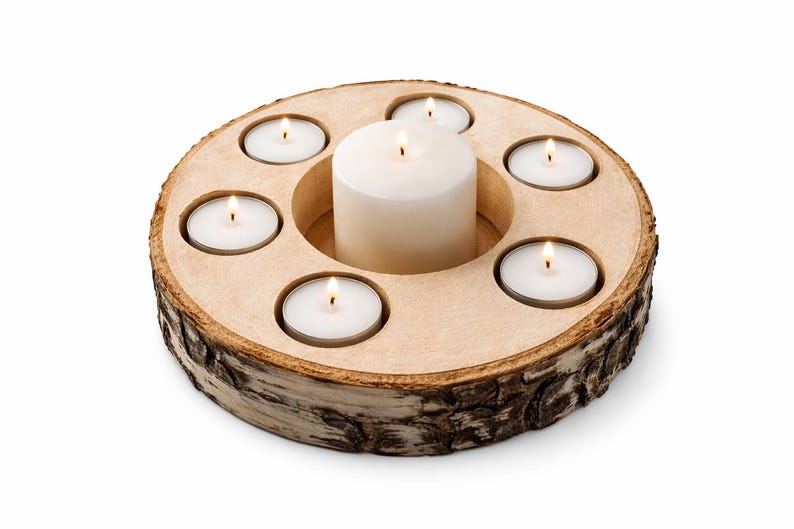 Large Birch Wood Serving Tray – Rustic Wooden Snack Tray with 2 Sections Natural Wood Organizer 20–24 cm