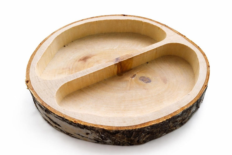 Large Birch Wood Serving Tray – Rustic Wooden Snack Tray with 2 Sections Natural Wood Organizer 20–24 cm
