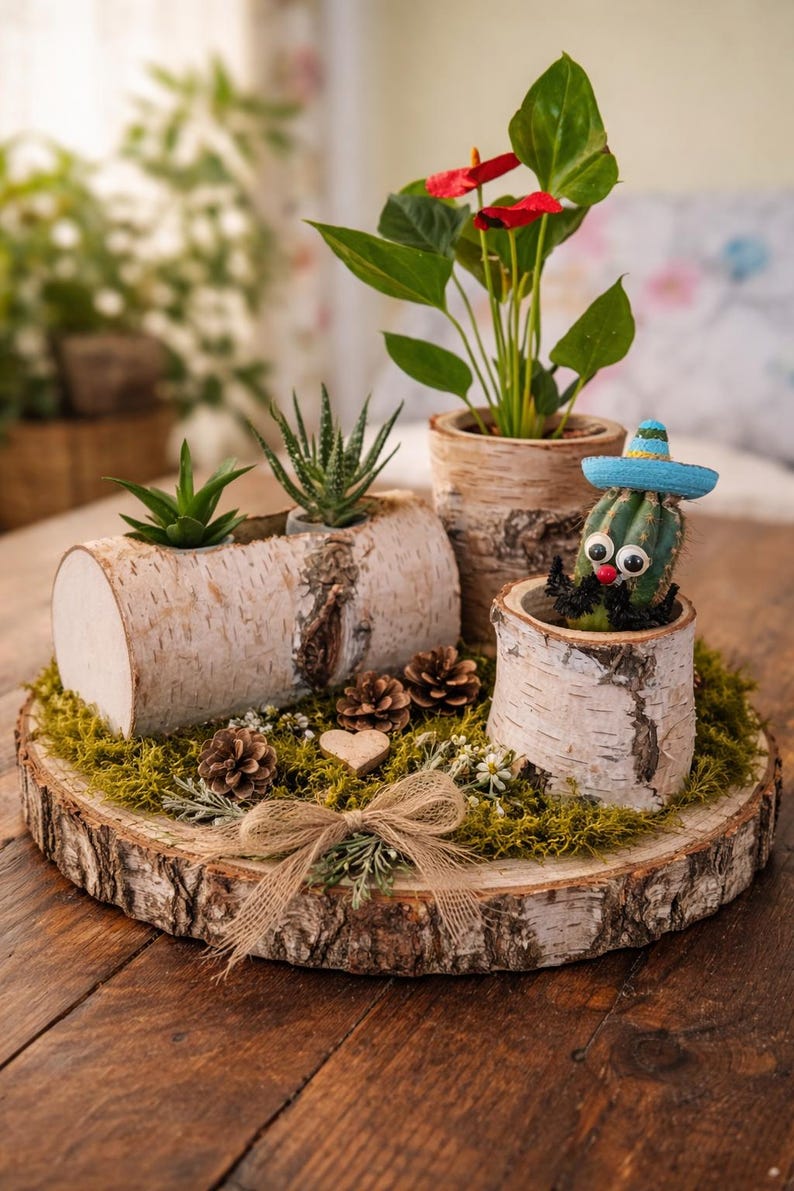Birch Wood Bowl 20–24 cm – Rustic Wooden Tray Natural Wood Centerpiece Handmade Decor