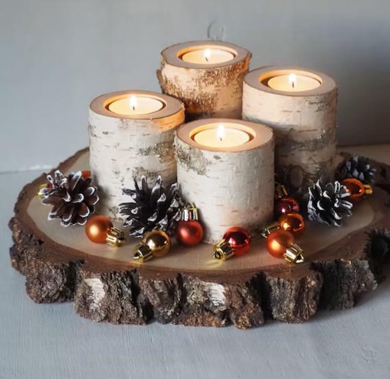 Birch Wood Planter – Natural Wooden Flower Pot Rustic Decor (8 cm / 12 cm) Handmade Wood Cup