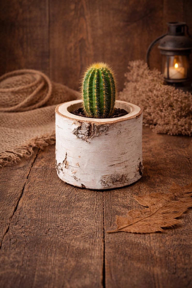 Birch Wood Planter – Natural Wooden Flower Pot Rustic Decor (8 cm / 12 cm) Handmade Wood Cup