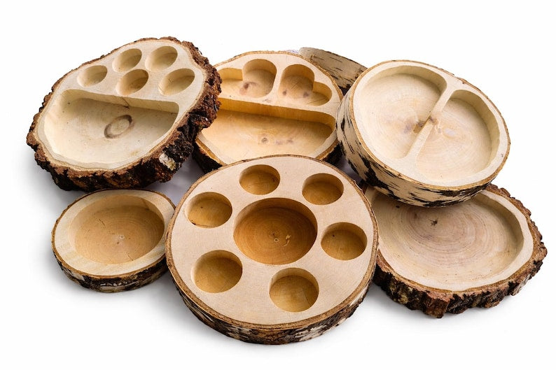 Large Birch Wood Serving Tray – Rustic Wooden Snack Tray with 2 Sections Natural Wood Organizer 20–24 cm