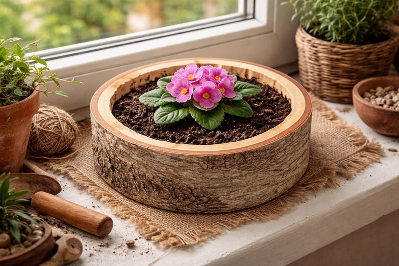 Birch Wood Bowl 20–24 cm – Rustic Wooden Tray Natural Wood Centerpiece Handmade Decor
