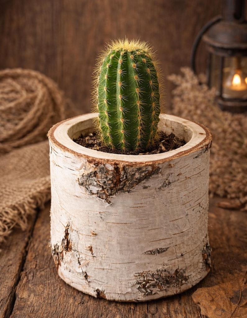 Birch Wood Planter – Natural Wooden Flower Pot Rustic Decor (8 cm / 12 cm) Handmade Wood Cup