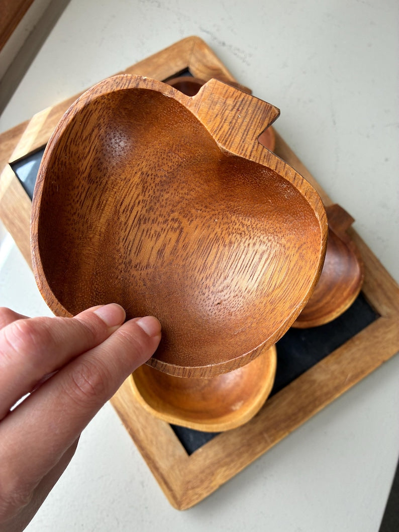 Vintage carved wood apple bowl