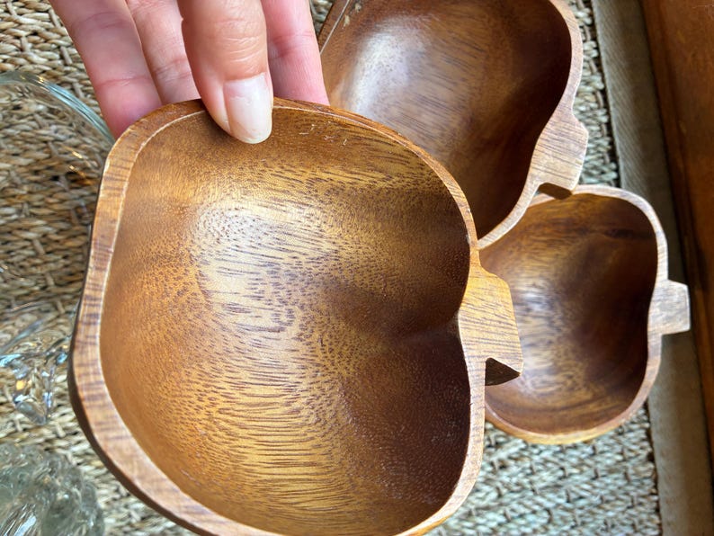 Vintage carved wood apple bowl