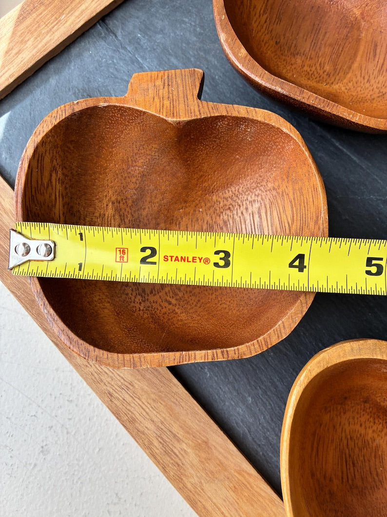 Vintage carved wood apple bowl