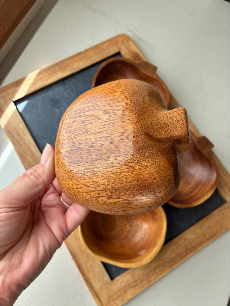 Vintage carved wood apple bowl