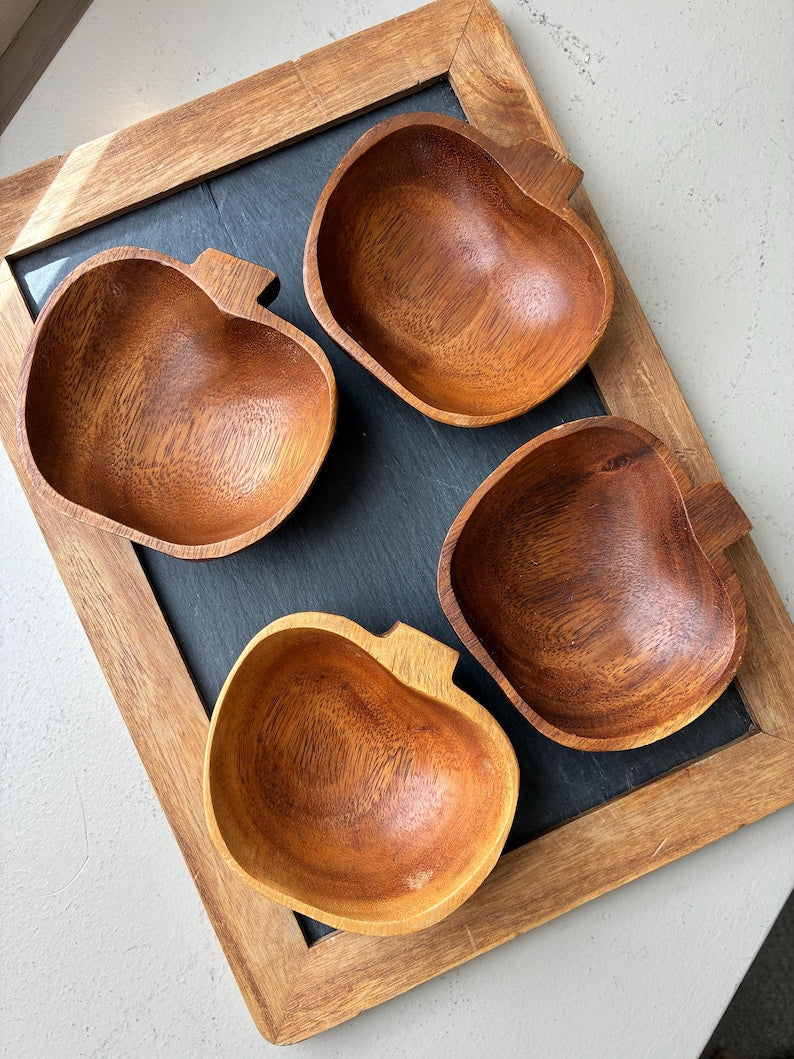 Vintage carved wood apple bowl